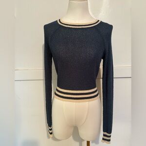Modcloth Blue and Cream Colored Longsleeve Crop Top